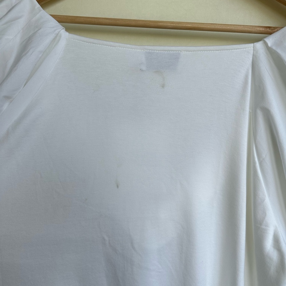NWT Tanya Taylor Romy Puff Sleeve Poplin Cotton Blouse Top in White, size 1X - Picture 3 of 7